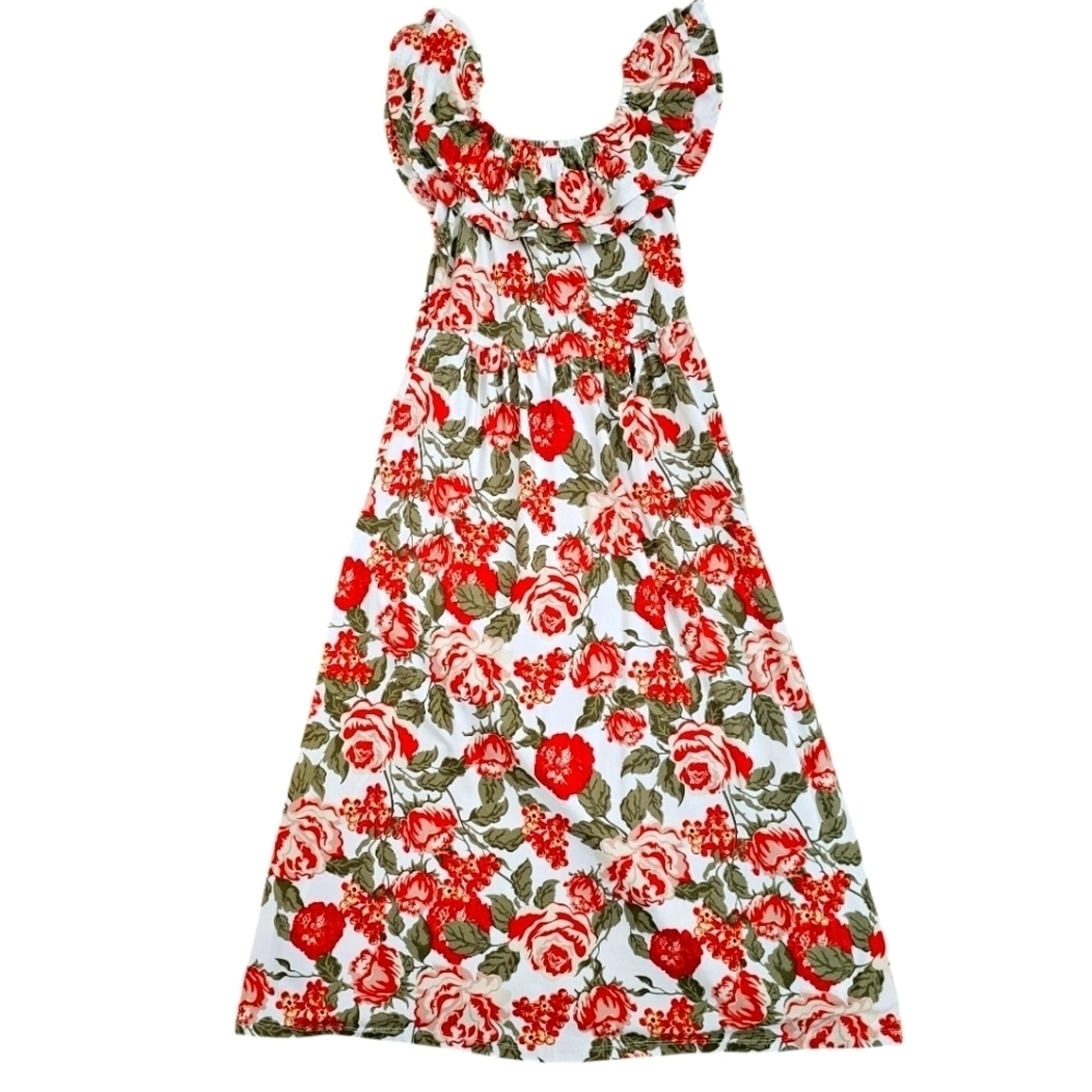 1st Kiss Floral Green Red Floral Midi Dress